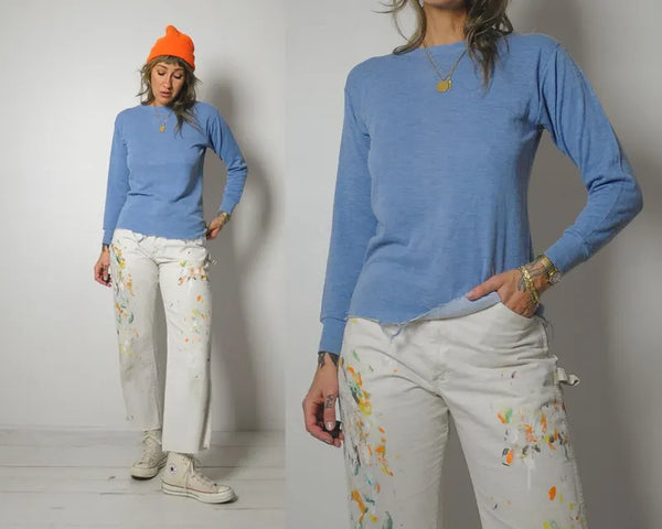 70's Baby Blue Frayed Thermal