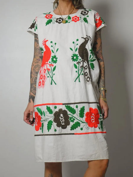 1970's Bird Embroidered Dress