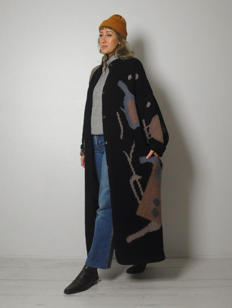 1980's Wool Geometric Sweater Coat