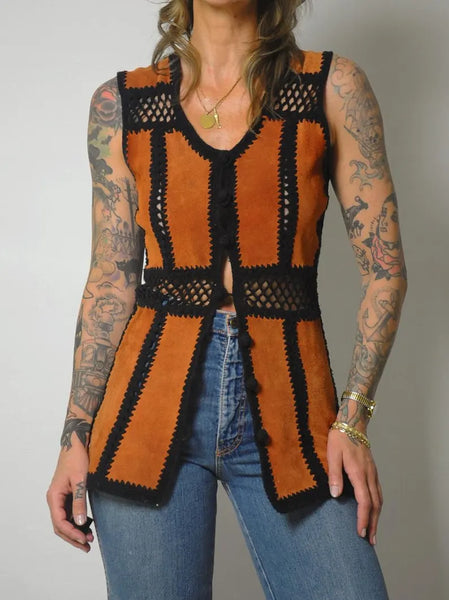 70's Suede & Crochet Vest