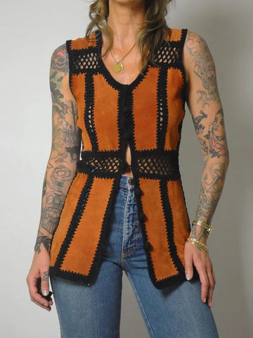 70's Suede & Crochet Vest