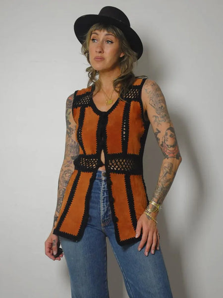 70's Suede & Crochet Vest