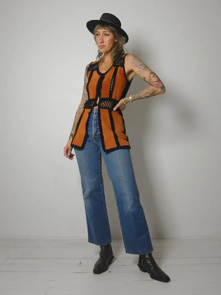 70's Suede & Crochet Vest