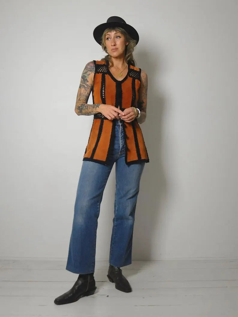 70's Suede & Crochet Vest