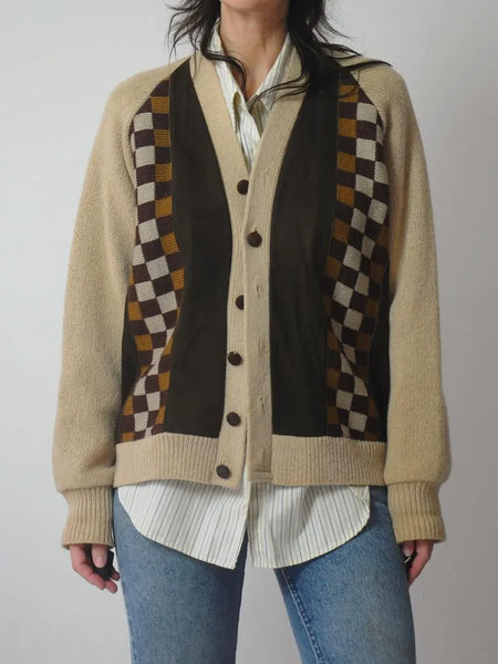 1950's Checkered Suede Cardigan