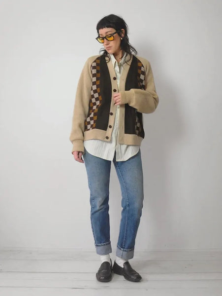 1950's Checkered Suede Cardigan