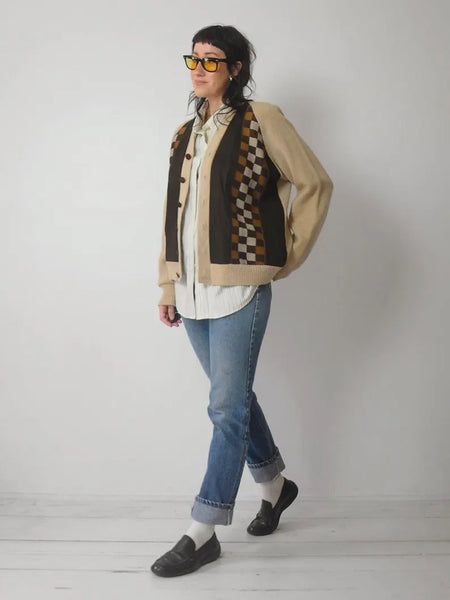 1950's Checkered Suede Cardigan