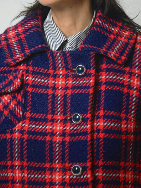 1960's Tartan Plaid Wool Peacoat