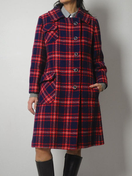 1960's Tartan Plaid Wool Peacoat