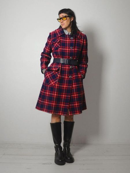 1960's Tartan Plaid Wool Peacoat
