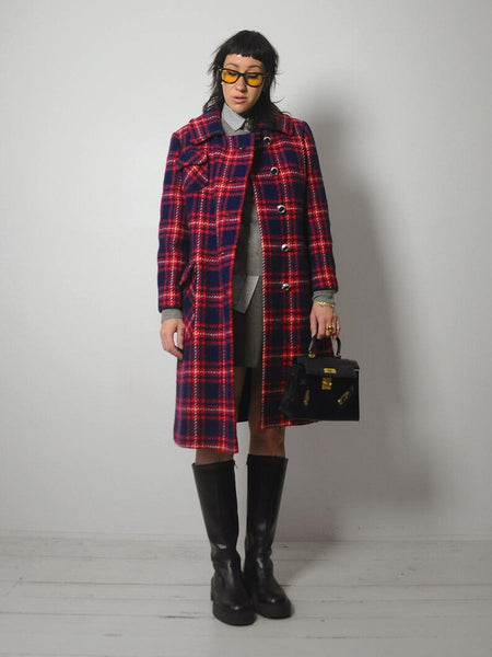 1960's Tartan Plaid Wool Peacoat