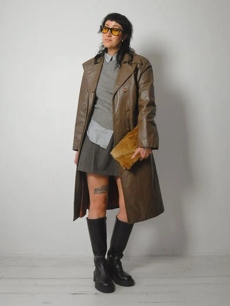 1970's Stone Leather Trench Coat