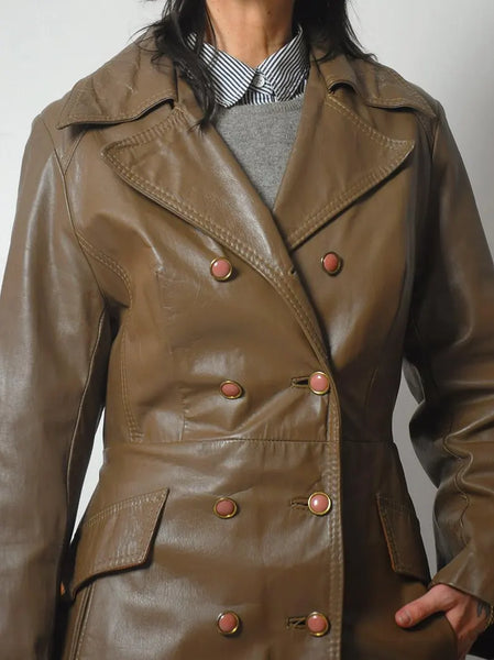 1970's Stone Leather Trench Coat