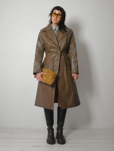 1970's Stone Leather Trench Coat