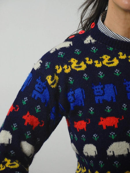 80's English Animal Wool Sweater