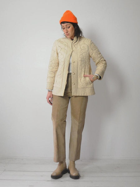 1980's Raw Silk Quilted Stitch Jacket