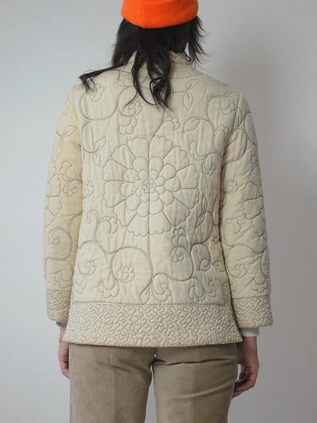 1980's Raw Silk Quilted Stitch Jacket