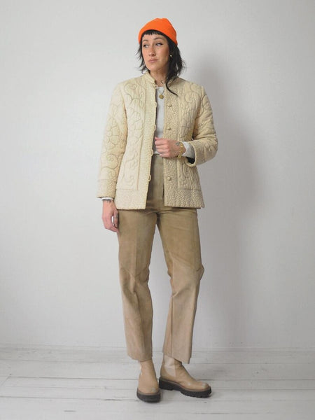 1980's Raw Silk Quilted Stitch Jacket