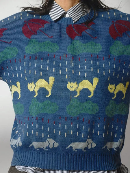 80's Woolrich Raining Cats & Dogs Sweater