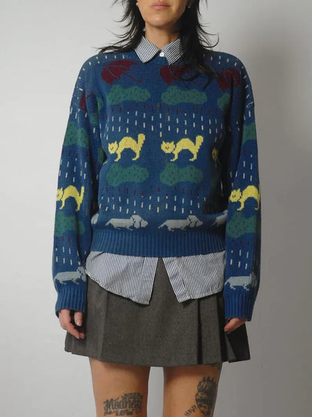 80's Woolrich Raining Cats & Dogs Sweater