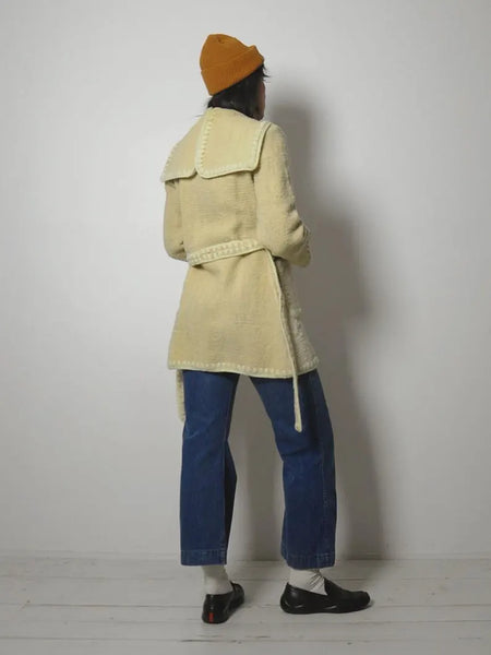 1970's Ivory Wool Belted Coat