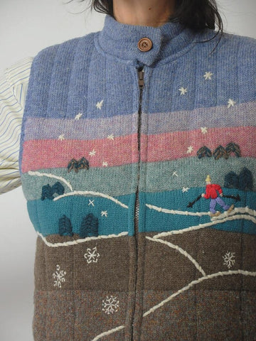 80's LL Bean Wool Landscape Sweater Vest