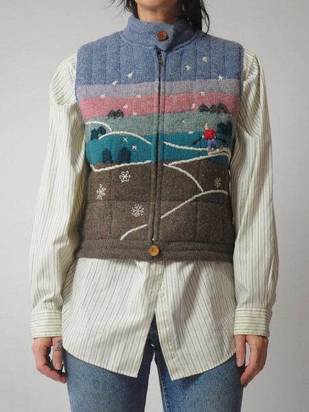 80's LL Bean Wool Landscape Sweater Vest