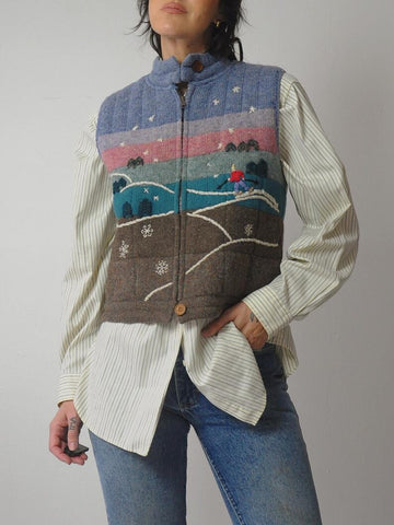 80's LL Bean Wool Landscape Sweater Vest