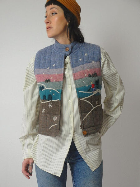 80's LL Bean Wool Landscape Sweater Vest