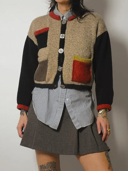 90's Colorblock Art Button Cardigan