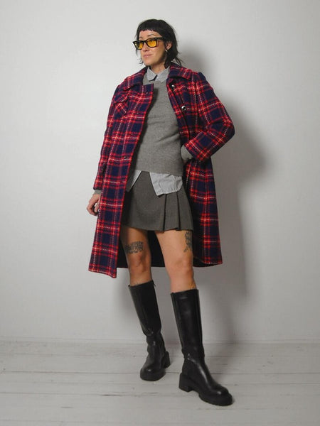 1960's Tartan Plaid Wool Peacoat