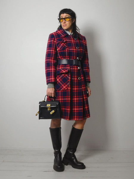 1960's Tartan Plaid Wool Peacoat