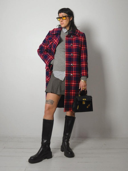 1960's Tartan Plaid Wool Peacoat