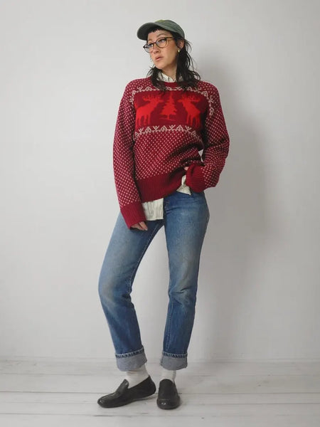 1940's Reindeer Ski Sweater