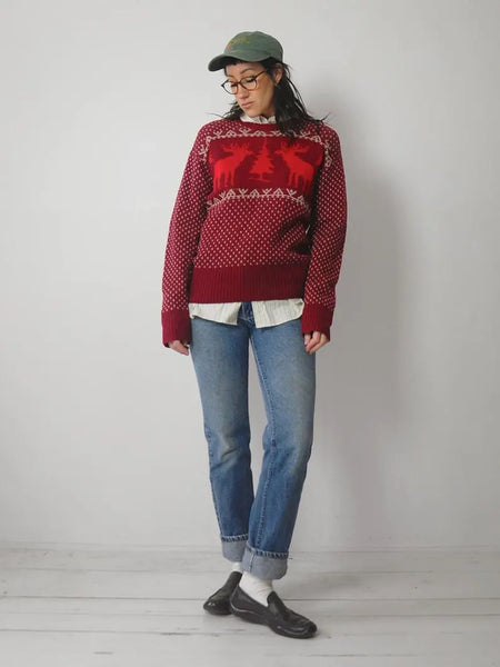 1940's Reindeer Ski Sweater