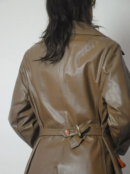 1970's Stone Leather Trench Coat
