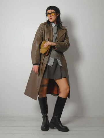 1970's Stone Leather Trench Coat