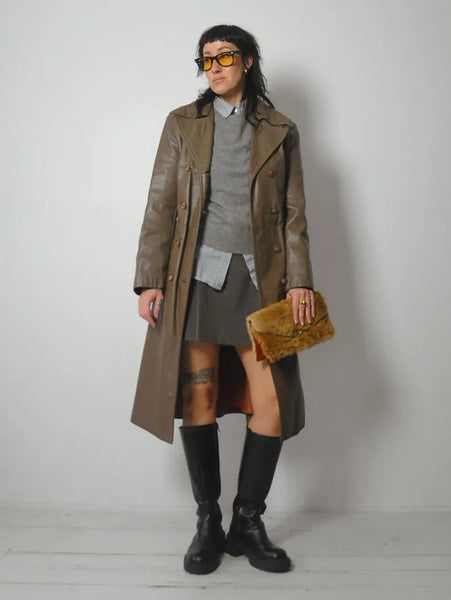 1970's Stone Leather Trench Coat
