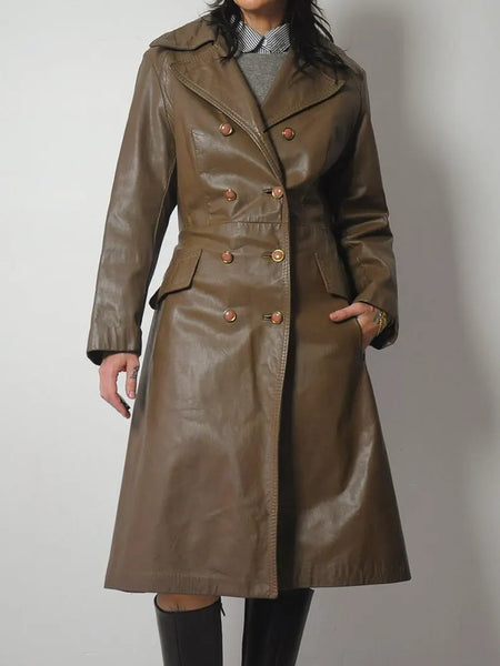 1970's Stone Leather Trench Coat
