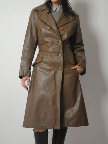 1970's Stone Leather Trench Coat