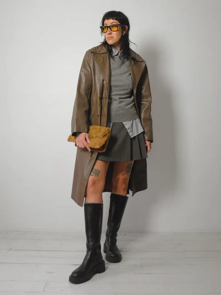 1970's Stone Leather Trench Coat