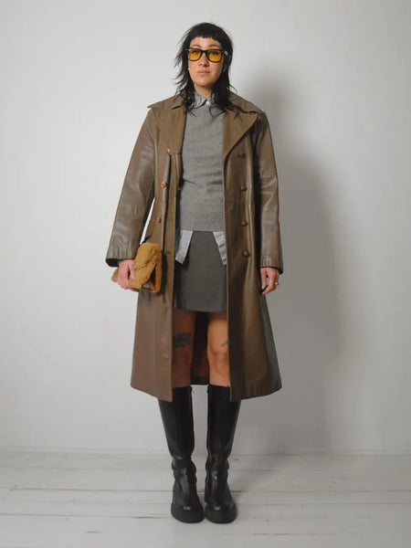 1970's Stone Leather Trench Coat