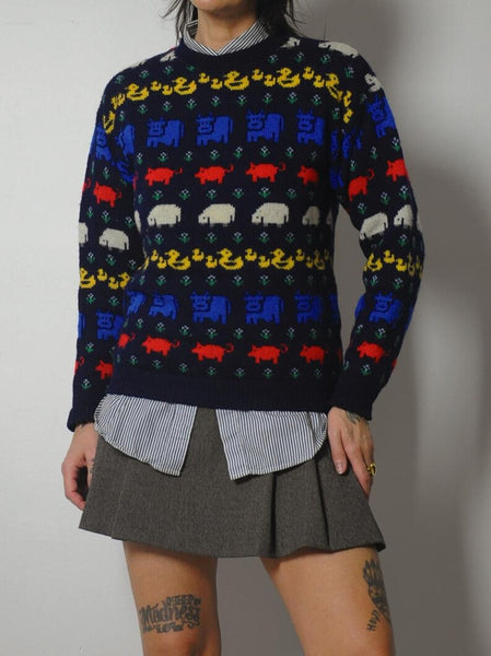 80's English Animal Wool Sweater