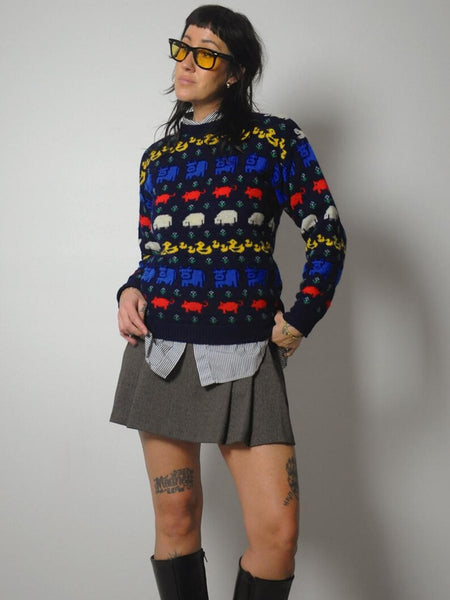 80's English Animal Wool Sweater
