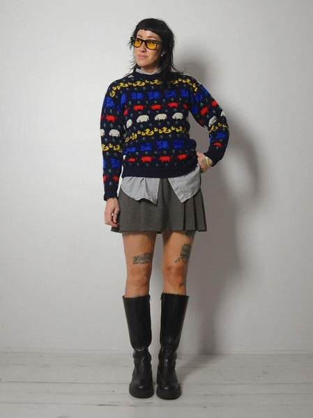 80's English Animal Wool Sweater