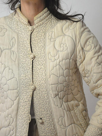1980's Raw Silk Quilted Stitch Jacket