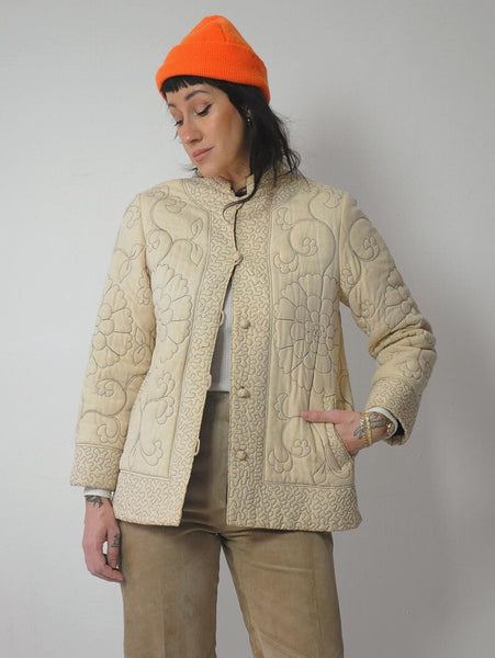 1980's Raw Silk Quilted Stitch Jacket