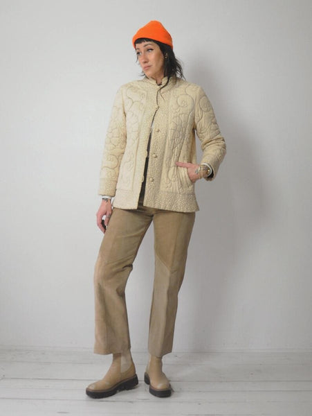 1980's Raw Silk Quilted Stitch Jacket