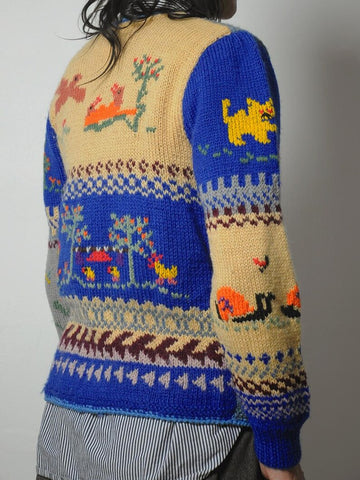80's Novelty Hand Knit Wool Cardigan