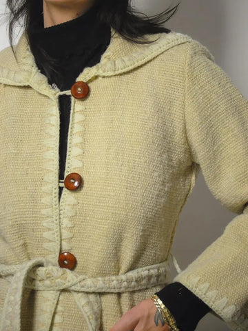 1970's Ivory Wool Belted Coat